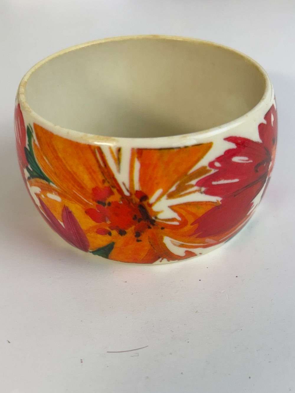 Wide Floral Bangle Bracelet in Orange and Red
